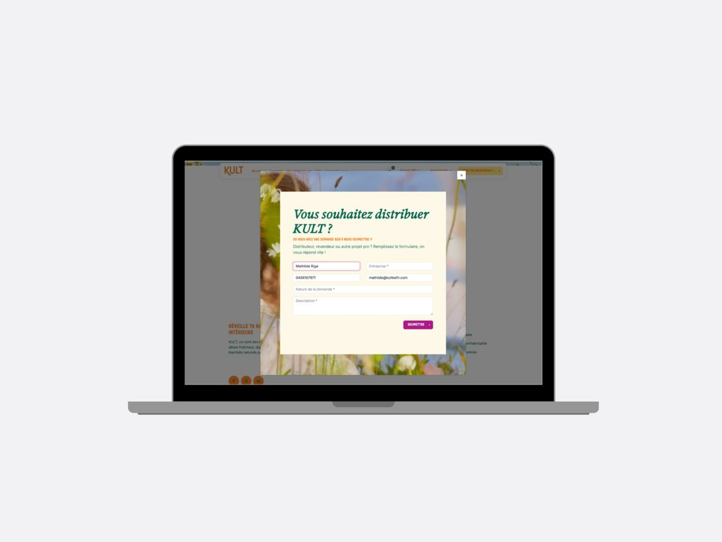 Formulaire CRM Odoo Kult kéfir